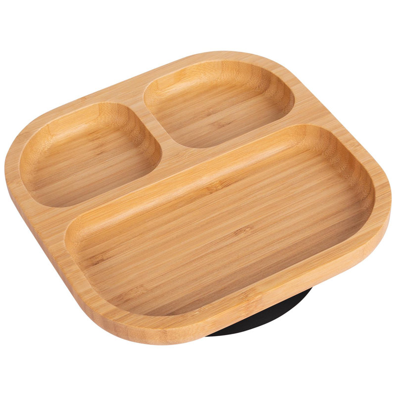 Tiny Dining - Divided Bamboo Suction Plate, Black