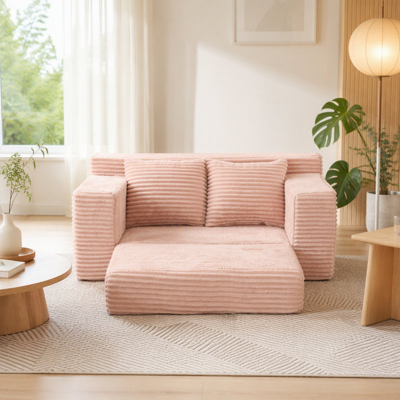 Canapé à compression 56 po en mousse viscoélastique pour salon sans assemblage, conception convertible 2-en-1, tissu en velours côtelé - canapé compact pour les petits espaces, les appartements, le bureau à domicile et la chambre à coucher