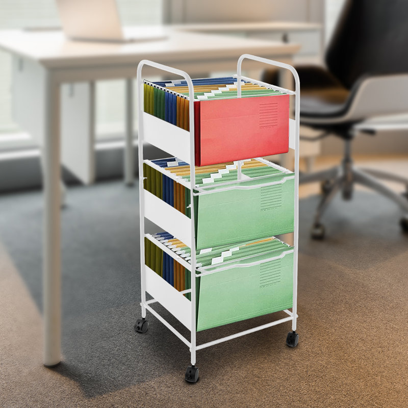 Chariot-classeur avec roulettes H 35,7 po x l 16,1 po, Blanc