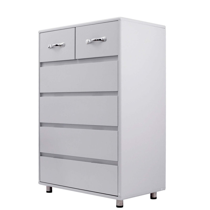 Commode haute 41 pouces avec 6 tiroirs, 2 poignées en métal, gris, Jen