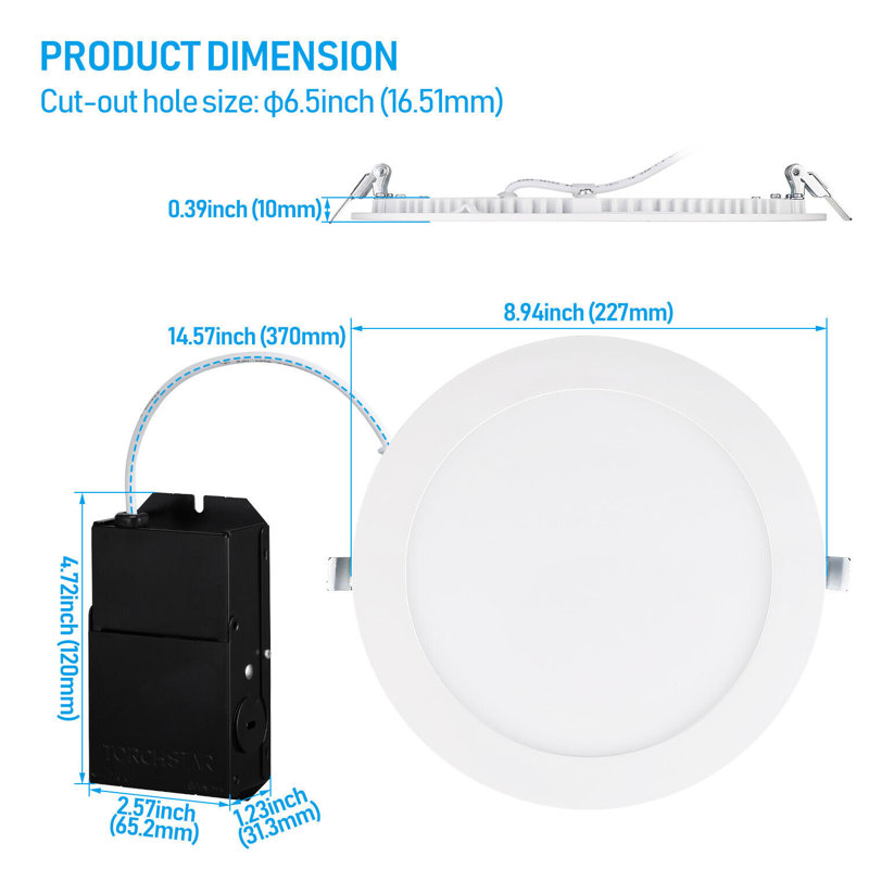 Luminaire encastré ultra-mince à DEL de 18 W et 8 pouces avec J-Box, lumière du jour mince à intensité variable de 2 700 K