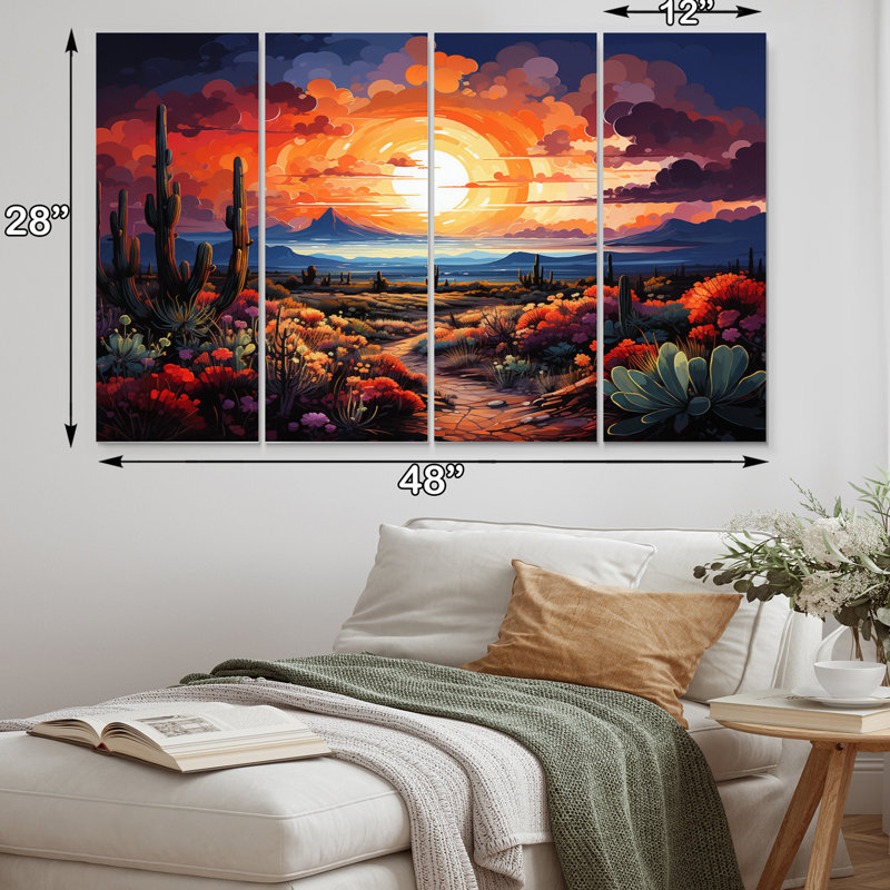 Western Desert Serenade Pointillism Landscape II - décoration murale occidentale - 4 panneaux