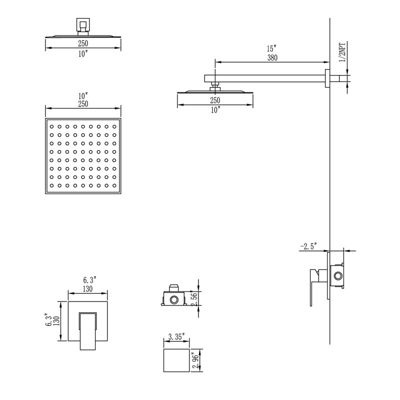 Système de douche avec valve brute, Nickel brossé