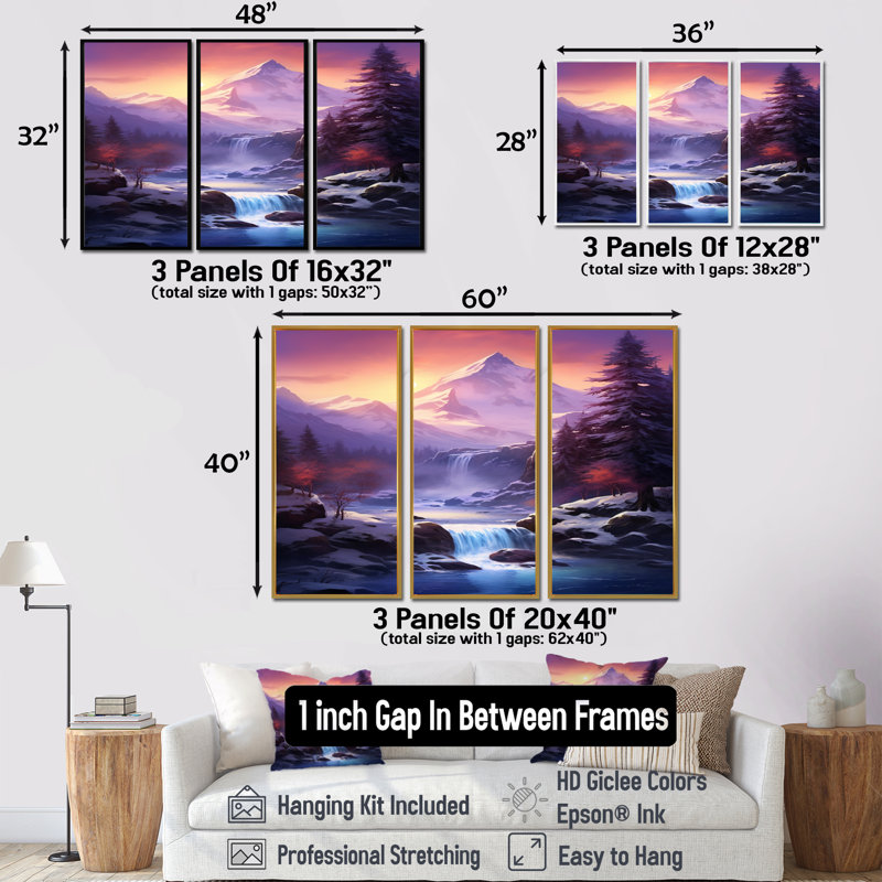 Ensemble de salon Clarklake - Winter Landscape Wall Art, Encadrement argenté, H 40 po x l 60 po x P 1 po