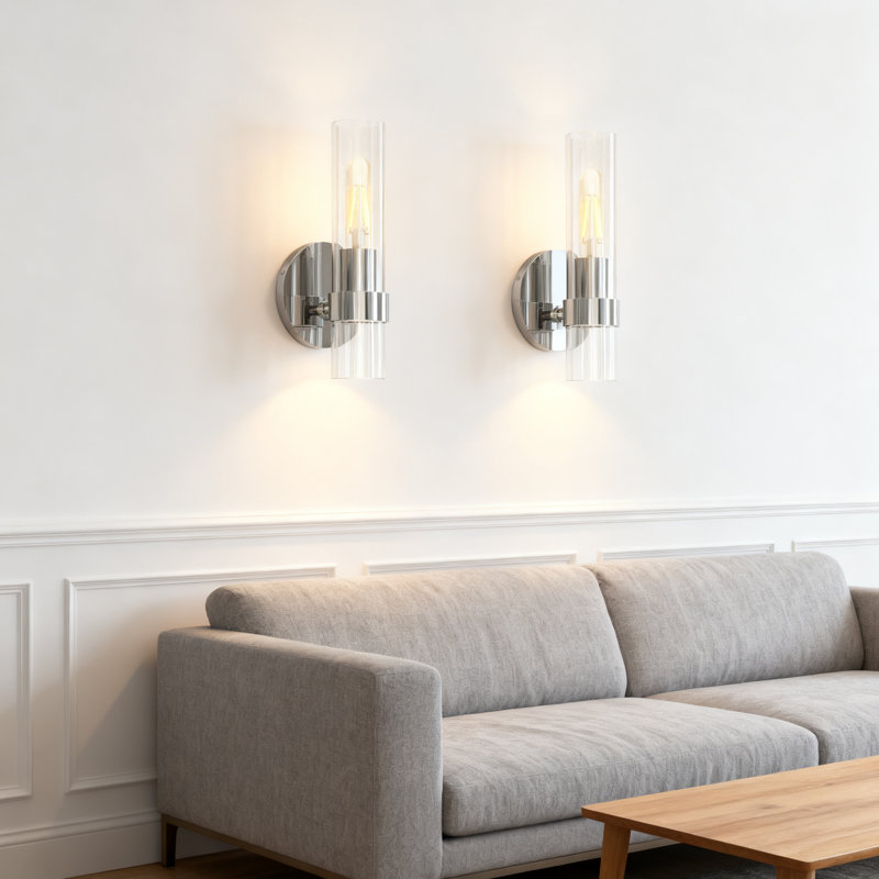 Ensemble de 2 appliques murales modernes câblées avec abat-jour en verre transparent, éclairage de meuble-lavabo pour miroir, chambre à coucher, salon et couloir, comprenant des ampoules DEL