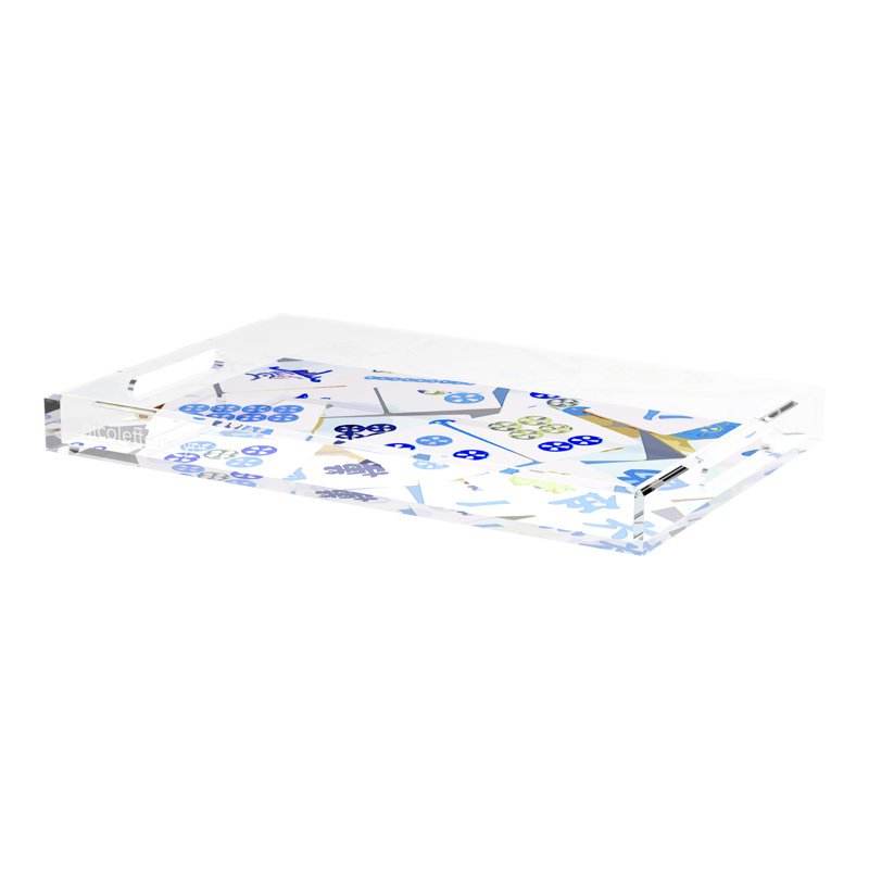 Mahjong Acrylic Decorative Tray, Rectangle, 22.5"W x 14.5"D x 2"H, Blues