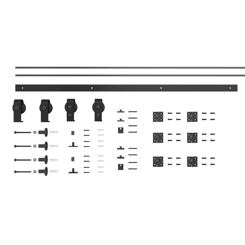 Black MDF Composite Double Bi-Fold Barn Doors with Installation Hardware Kit