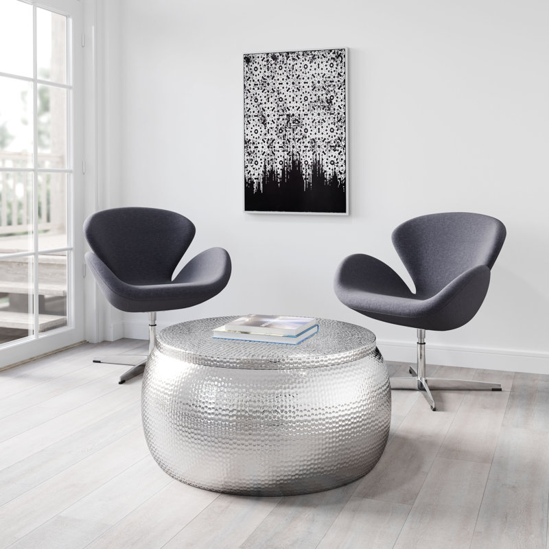 Silver Hammered Aluminum Round Cocktail Table