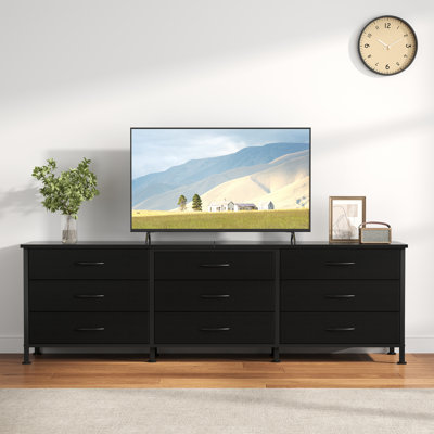 63 Inch Dresser for Bedroom, 9 Drawers Fabric Dresser Closet, Large TV Stand, Entertainment Center with Storage, Chest of Drawers