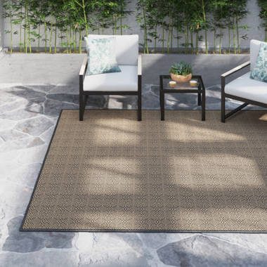 Asao Bordered Gold/Black Indoor/Outdoor Area Rug Wade Logan Pattern: Geometric, Rug Size: Rectangle 8' x 10