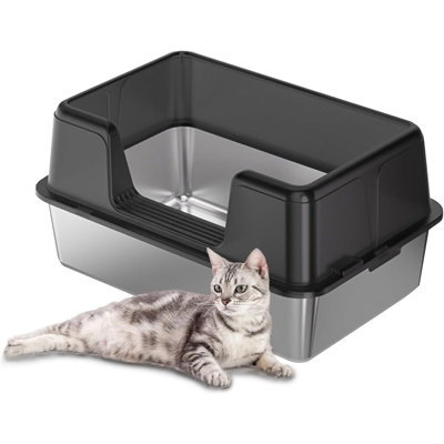 Stainless Steel Cat Litter Box with Lid High Sided Non-Stick Cat Litter Box