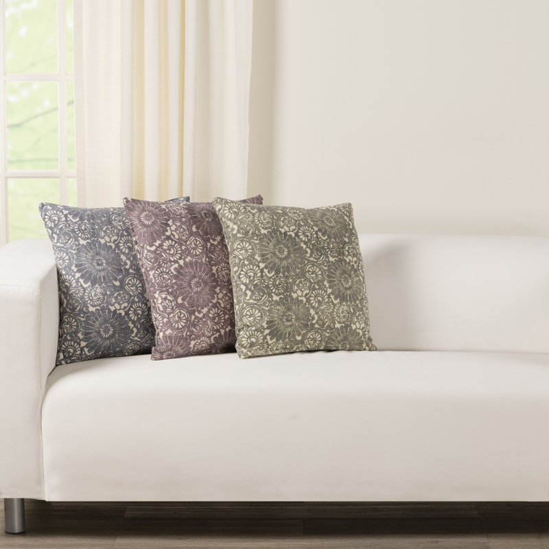 Hansah Geometric Reversible Throw Pillow, Ink Floral, Square 18", Polyester