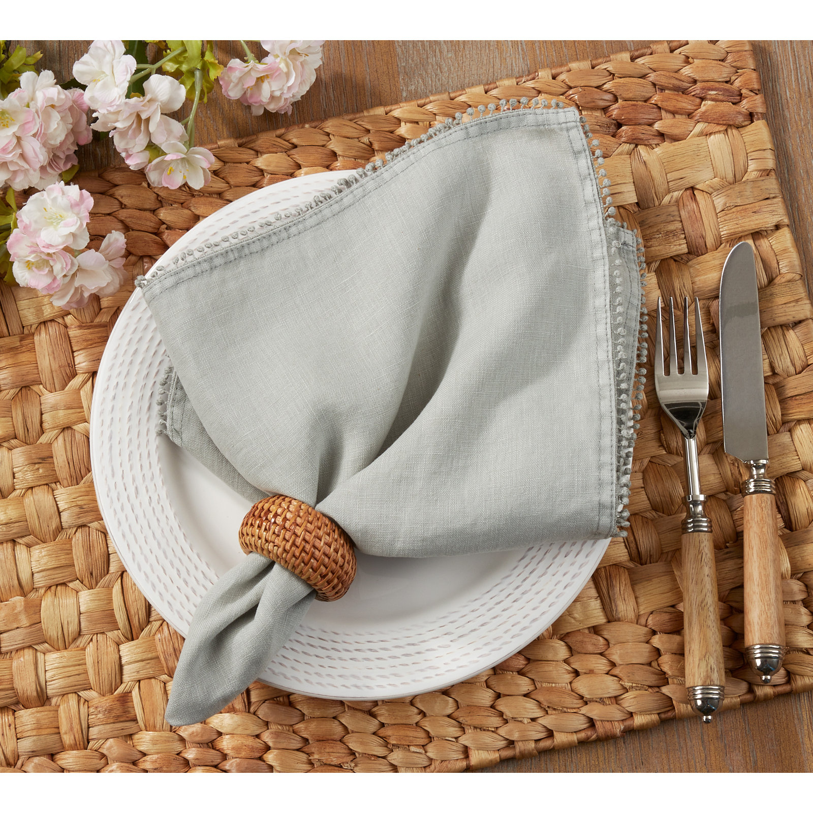 Trezza Reversible Linen Napkin, Gray
