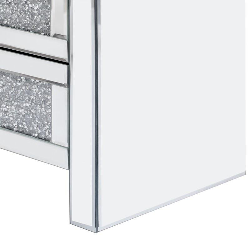 15.7''W Silver Rectangle Mirrored End Table With Wireless&USB Charging And LED Lights