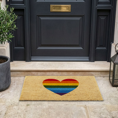 Rainbow Heart Outdoor Doormat