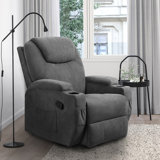 Fabric Rocking Chair with Massage, 360 Degree Swivel Sofa Seat with Drink Holder
