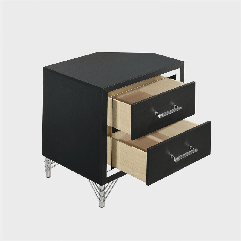 2 Drawers Modern Nightstand Bedside Table, Black
