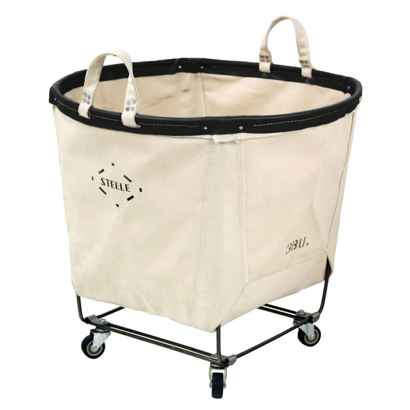 Canvas Rolling Laundry Basket with Handles, Black Leather, 2"