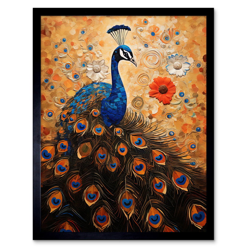 Peacock Bird Gustav Klimt Style 1 Piece Single Picture Frame Wall Art