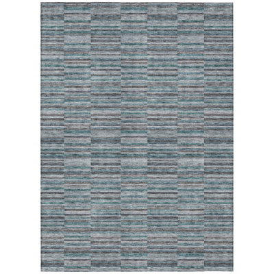 Tapis extérieur lavable rayé bleu sarcelle 5 pi x 8 pi bleu turquoise et gris