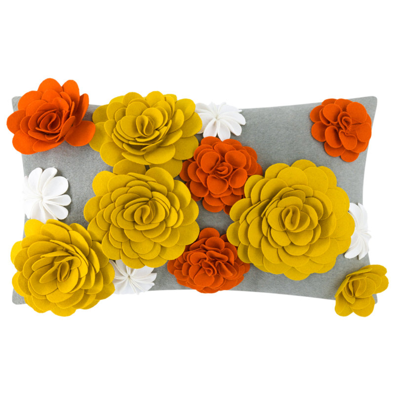 Housse de coussin 3D Floral, Orange / Jaune