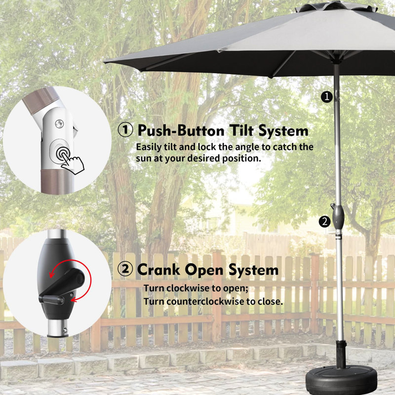Parasol de patio de 10 pi avec tissu haut et plateforme de ventilation de vent