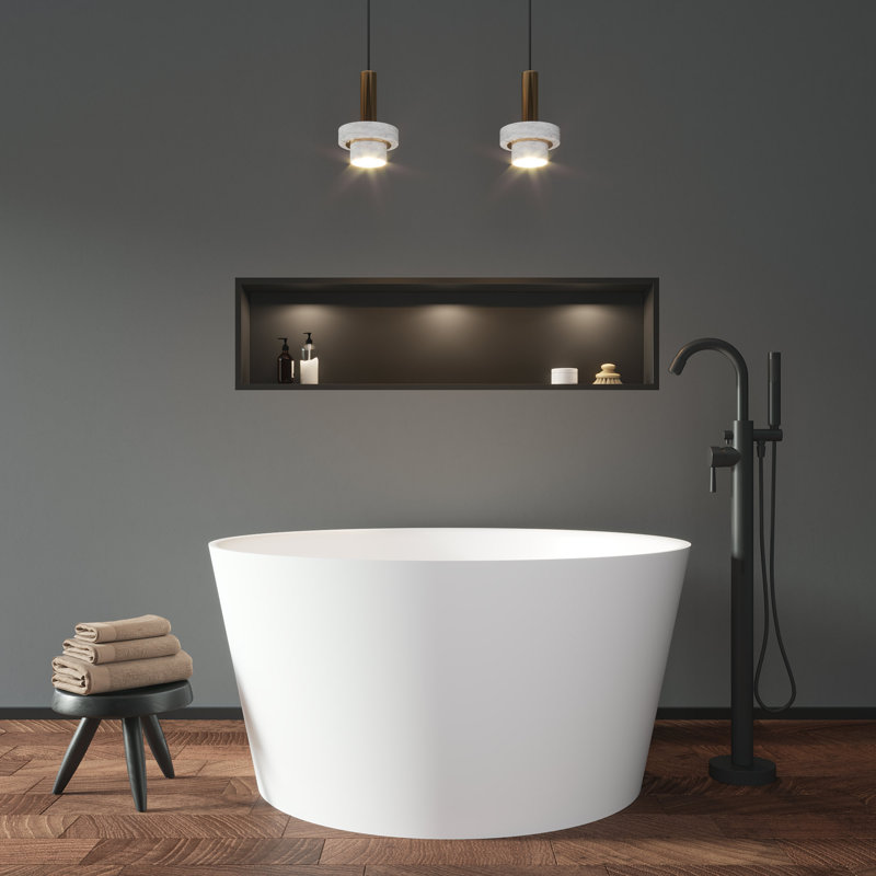 Dowell 48" Round Solid Surface Freestanding Soaking Bathtub in Matte White