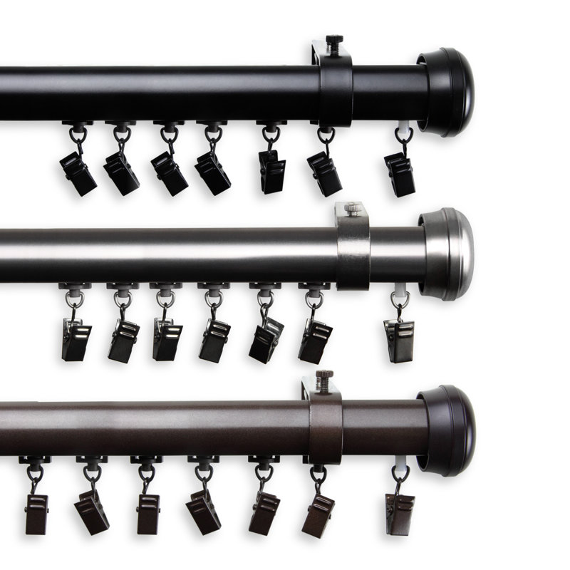 Dadur Steel Adjustable Single Curtain Rod, 48" - 86" L, Cocoa
