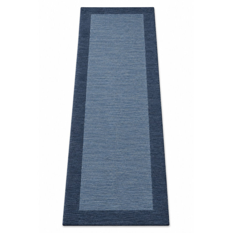 Tapis de couloir en laine tissée à la main Kenshawn, Bleu, Tapis de couloir 2 pi 6 po x 6 pi