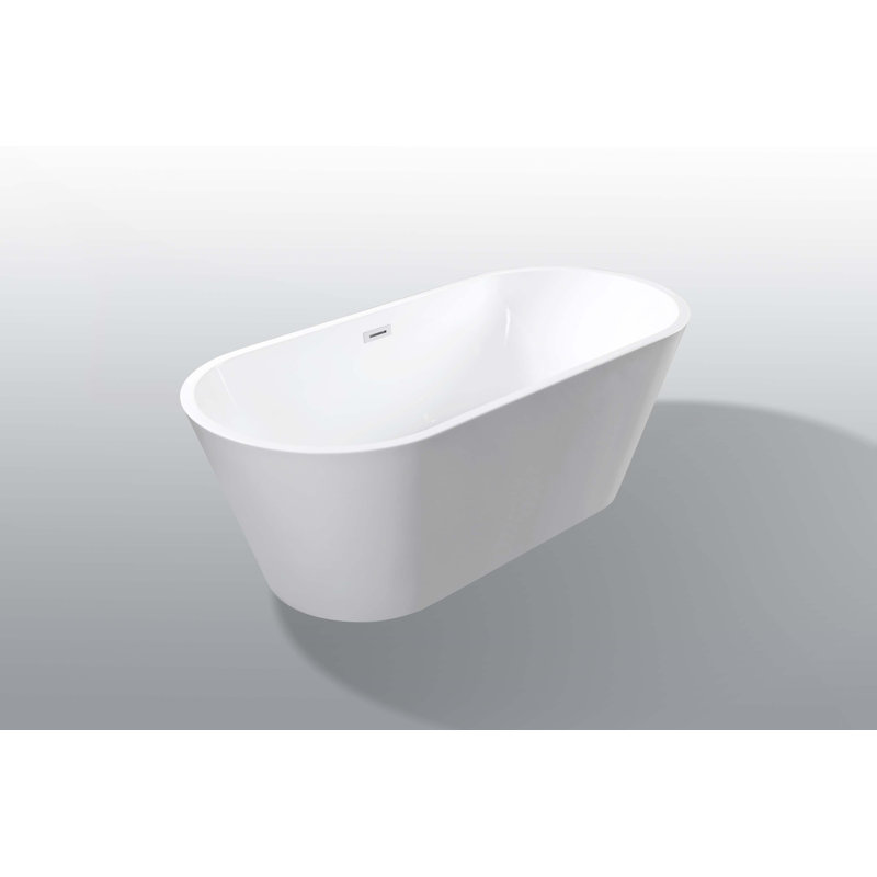 55" Acrylic Freestanding Bathtub, Stand Alone Soaking Tub, Glossy White Acrylic, Toe-Tap Chrome Drain
