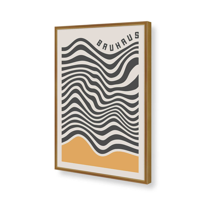 Impression sur toile Bauhaus, lignes ondulées et jaune par Cocoon Design, H 16 po x l 12 po, Doré