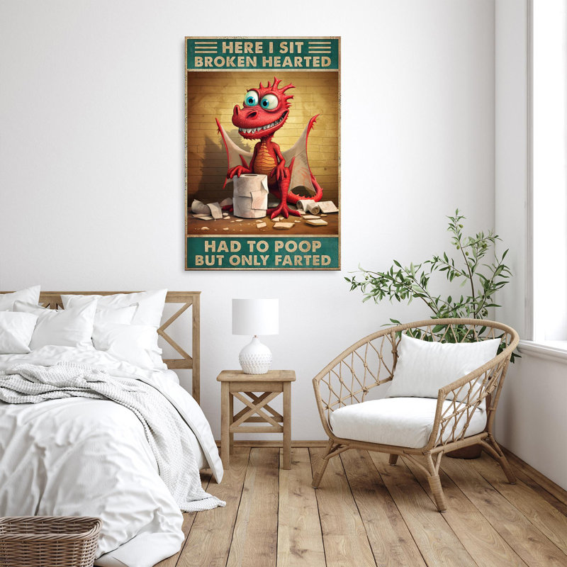 Dragon avec papier hygiénique «Here I Sit», H 20 po x l 16 po x P 1,25 po