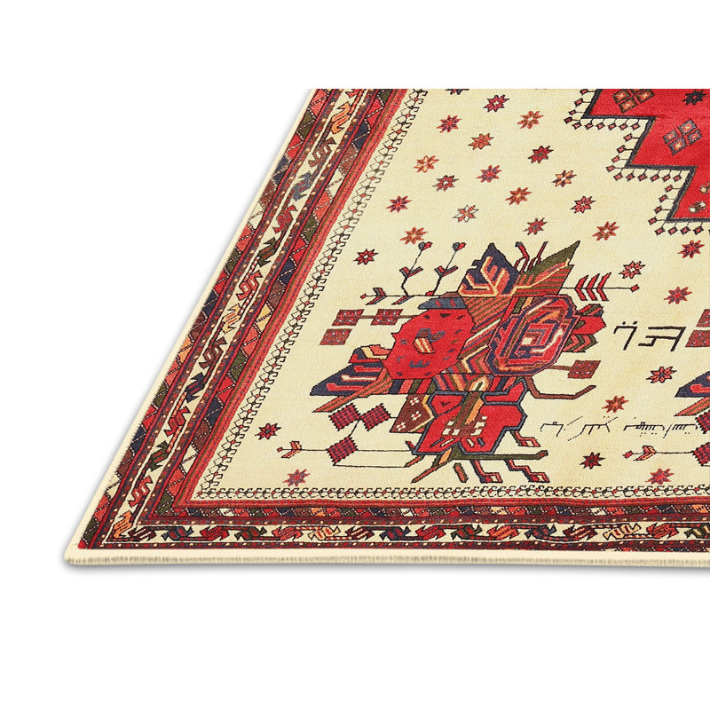Tapis rouge / beige Southwestern, Rectangle 7 pi x 10 pi