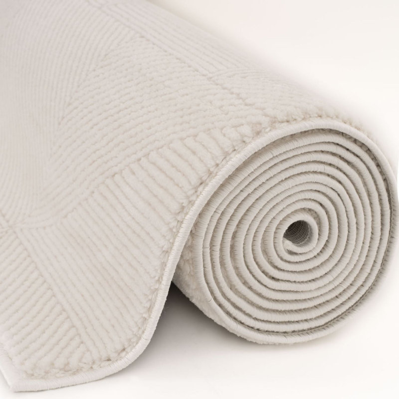 Carmel Modern Geometric Patterned Cream Area Rug, Runner 80 x 300 cm