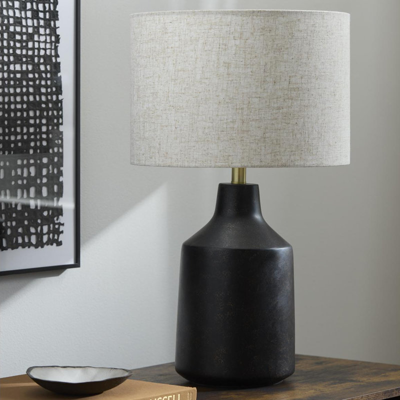 Lockwood Concrete Table Lamp with Linen Shade, Black, Tan