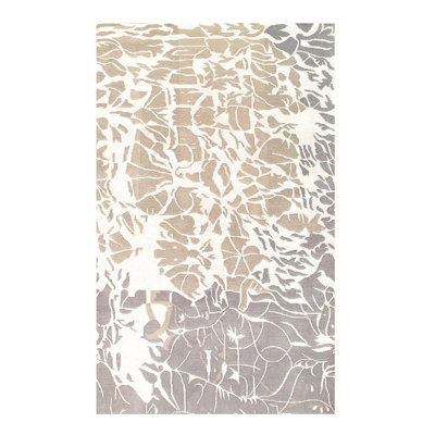 Tapis ivoire / gris en laine / coton à motif abstrait abstrait fait à la main 5 pi x 8 pi 1 po