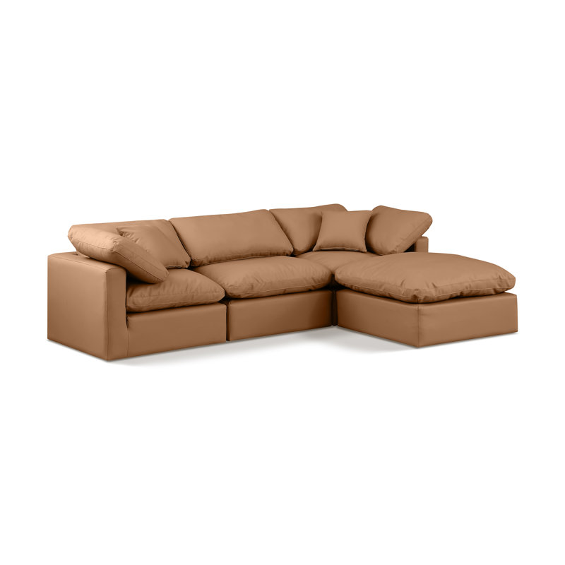Itala Upholstered L-Shaped Sectional Reversible, Cognac Vegan Leather