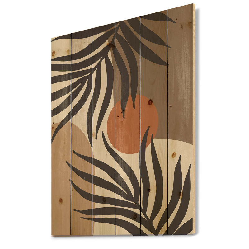 Lune et soleil en forme de terre cuite rétro III - impression moderne sur bois de pin naturel, H 40 po x l 30 po x P 0,78 po
