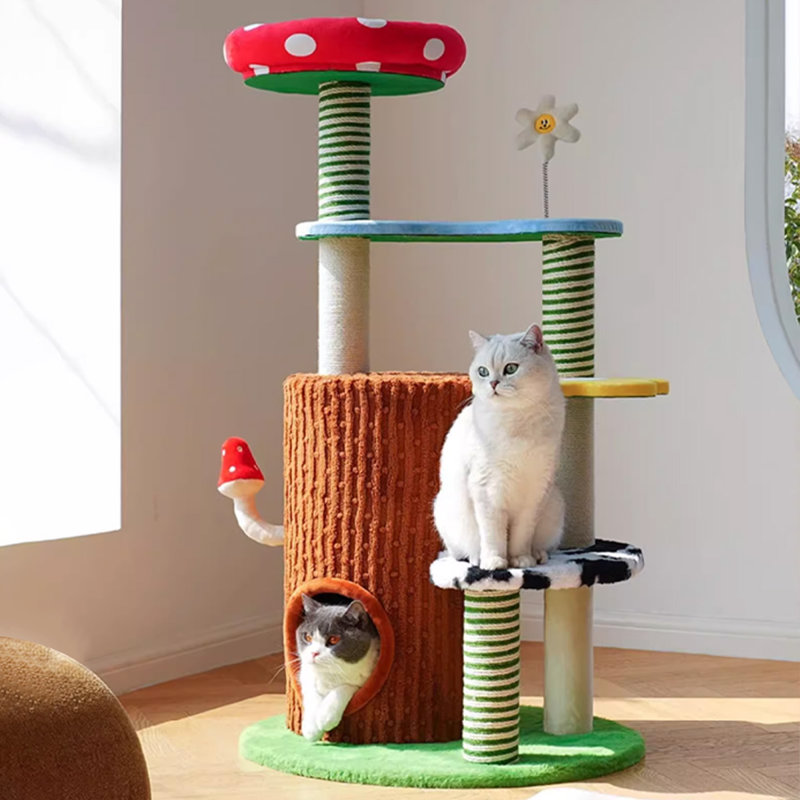 Arbre à chat 4 niveaux avec condons, perchoir, poteaux à griffer