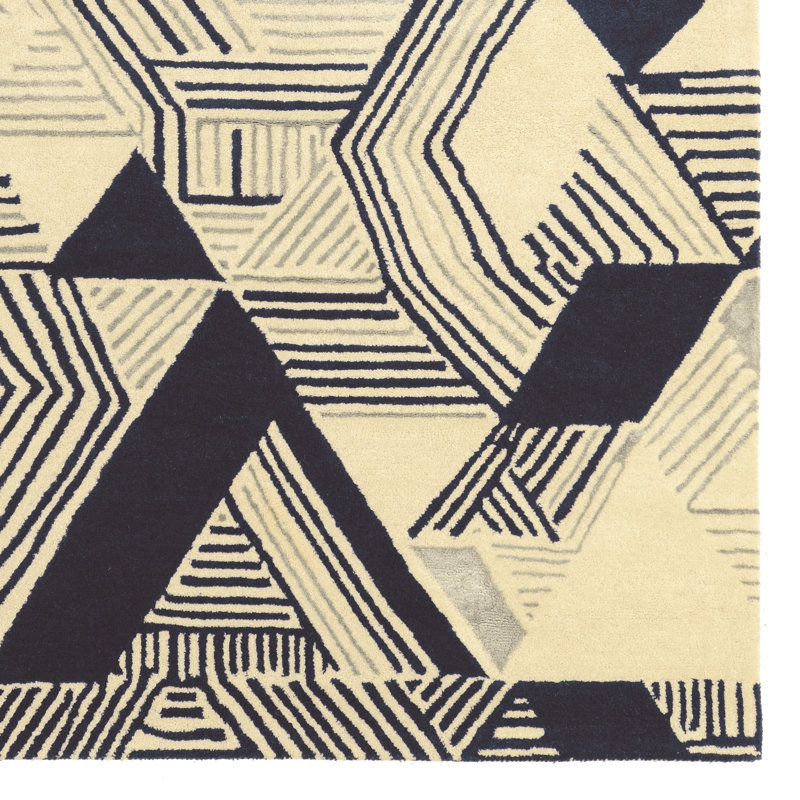 Patnode Abstract Handmade Tufted Wool Beige/Blue Rug, Rectangle 2' x 3'