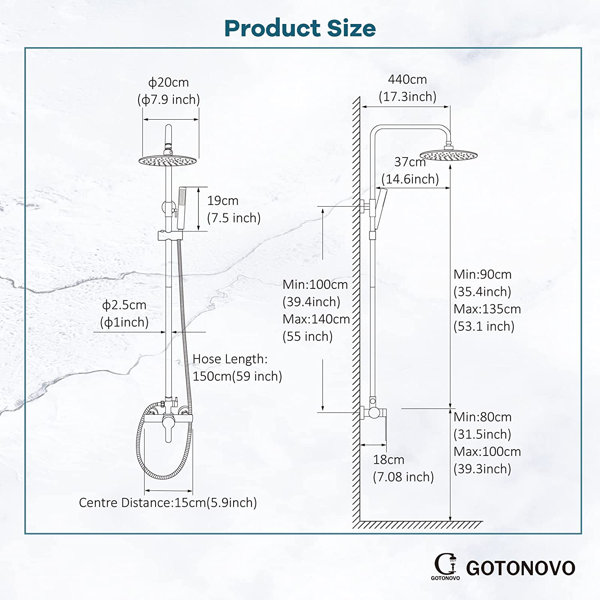 gotonovo Shower Fixture Wall Mount SUS 304 Stainless Steel Triple Func