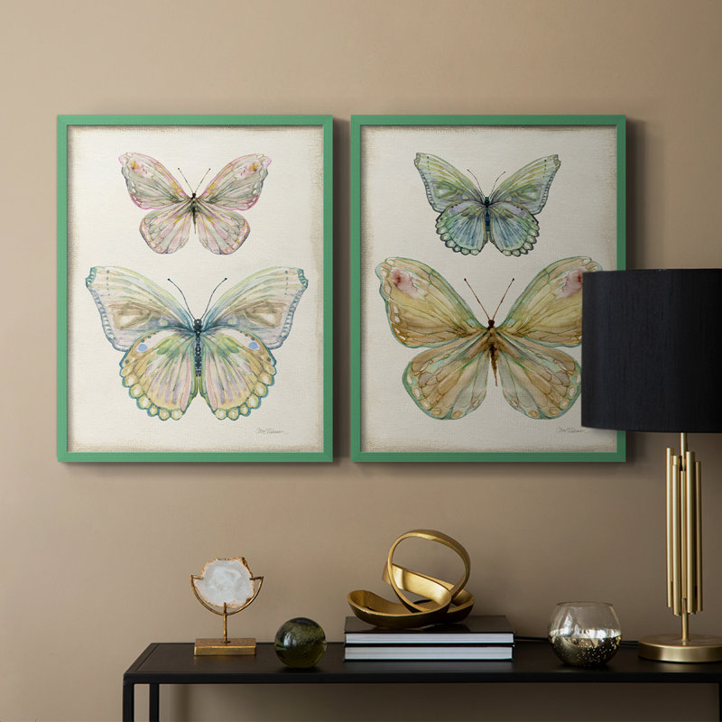 «Botanical Butterfly I», reproduction encadrée de qualité supérieure - prête à être accrochée - aucun clou requis - aucun clou requis