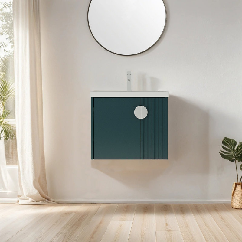Meuble-lavabo simple 23,84 po avec plateau en céramique Lovice, Vert