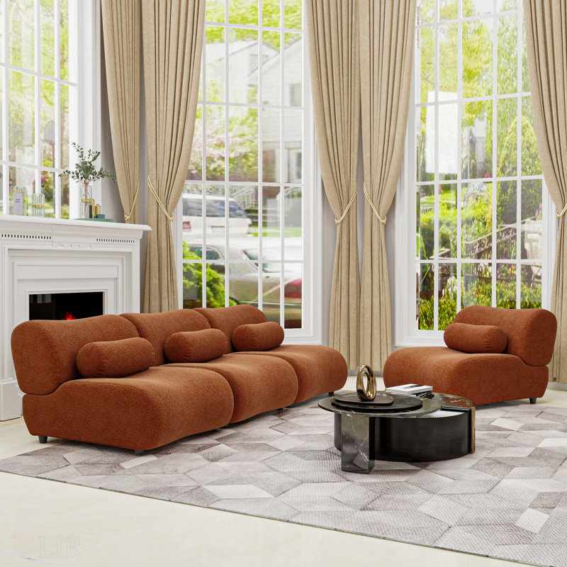 Ensemble de canapé modulaire orange en forme de L - Canapé en tissu chenille de grand confort, idéal pour les salons et les salons modernes