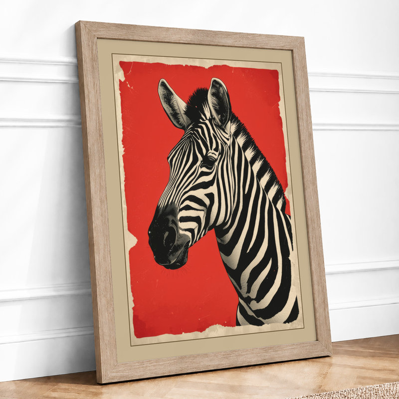 Zebra in Red Modern - Framed Print, A4 - 29.7 x 21.0 cm, Oak