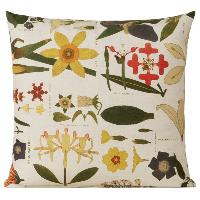 Smithsonian Botanical Floral Print Linen Throw Pillow 16 x 16