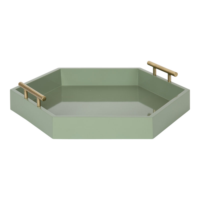 Norvan Hexagon Decorative Tray with Metal Handles, Green/Gold