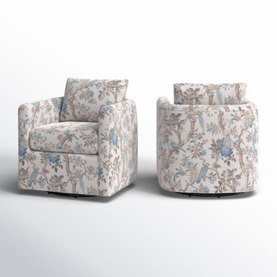 Nicha Floral Upholstered Slipcovered Swivel Barrel Chair (Set Of 2)