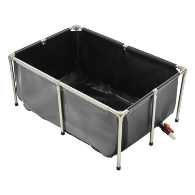 Rectangular Above Ground Canvas Fish Pond with Clear Viewing Panel, Stainless Steel Frame Koi Tank and Drain Valve, Black