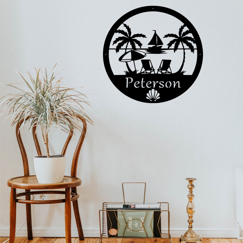 Décoration murale plage et bateau monogramme, H 30 po x l 30 po x P 0,25 po, Oui